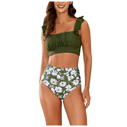 2 Piece Print Swimsuit Ruffle Swimwear Tops And High Waist Bikini Swim Shorts Beachwear The Clothing Company Sydney