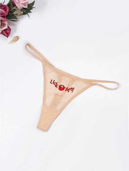 Fashion Solid Colour Mesh Mouth & Letter Printing  Low Waist Panty Lingerie For Woman Ladies Thong Underwear The Clothing Company Sydney