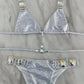 Rhinestone Two 2 Piece Swimsuit Crystal Thong String Bikini Set Women Swimwear Beach Wear Bathing Suit