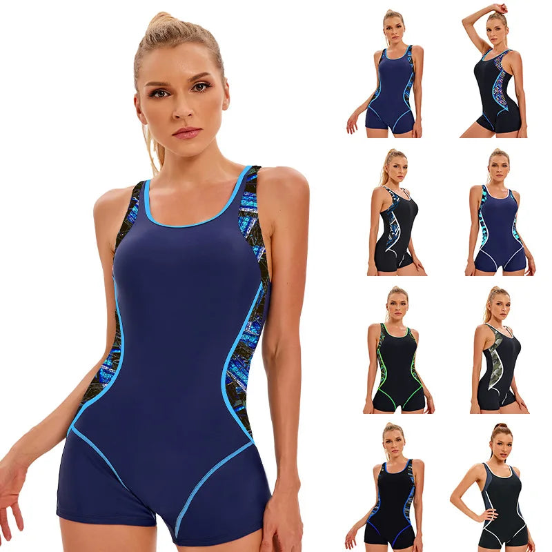 Women's racerback athletic boyshort one-piece swimsuit by The Clothing Company Sydney
