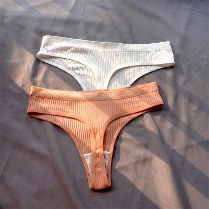 3 Pack Seamless Ribbed Cotton Thong Low Waist Bikini Briefs Sports Underwear Plus Size