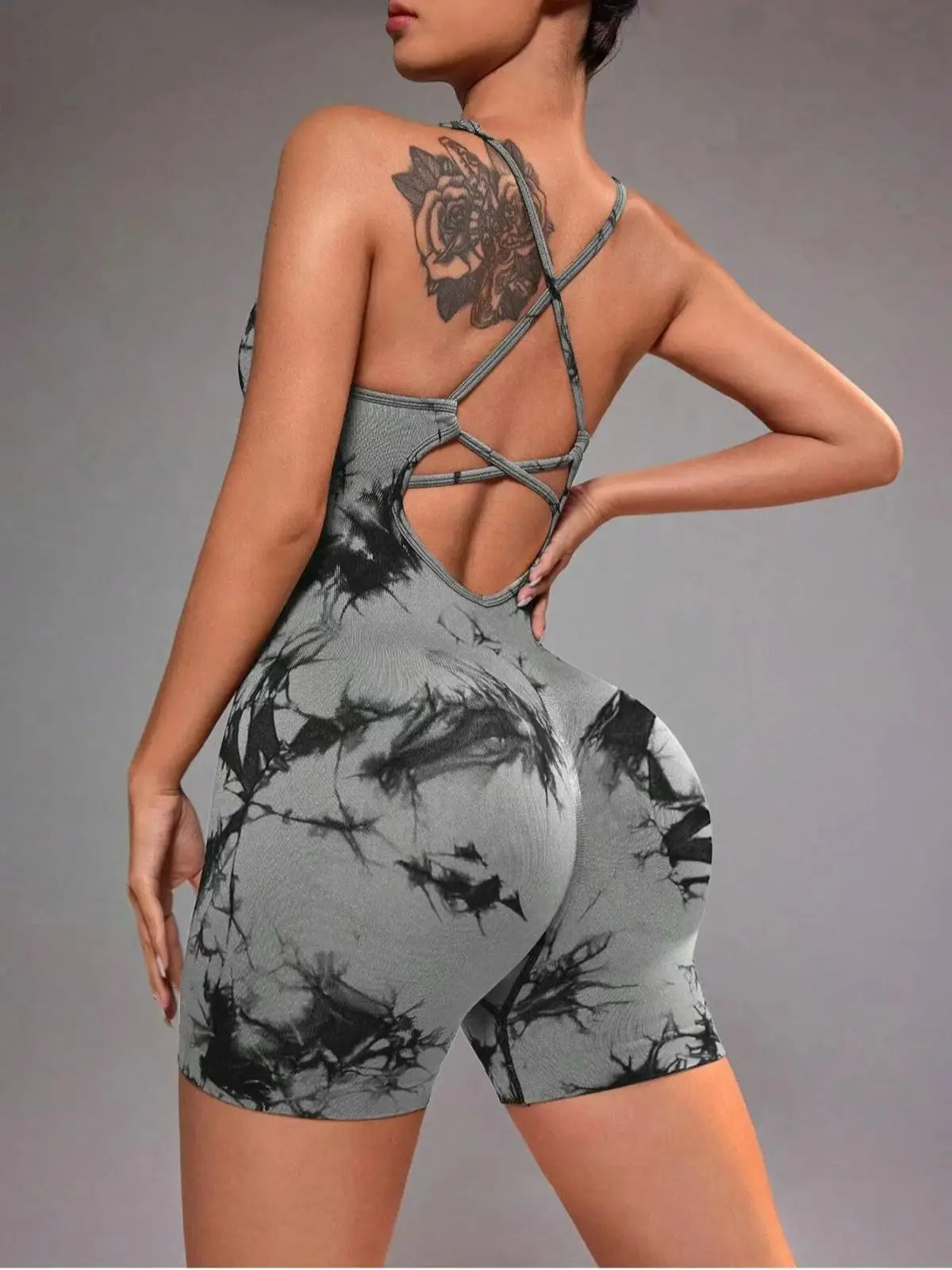 Tie Dye Yoga Bodysuit for Women - Seamless Strappy Dance Leotard High Cut Workout Unitard for Gym Fitness Jumpsuit