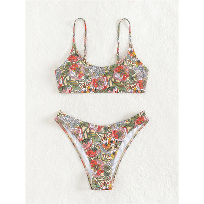 Floral Printed Brazilian Mid Waist Bikini Women Swimwear Swimsuit Two-piece Bikini set Bather Bathing Suit The Clothing Company Sydney