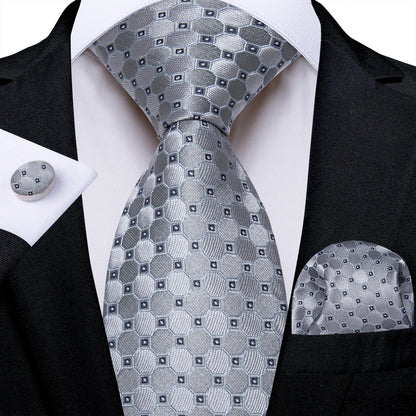 Gray Paisley Silk Tie Set – Men’s Wedding Tie, Pocket Square & Cufflinks The Clothing Company Sydney