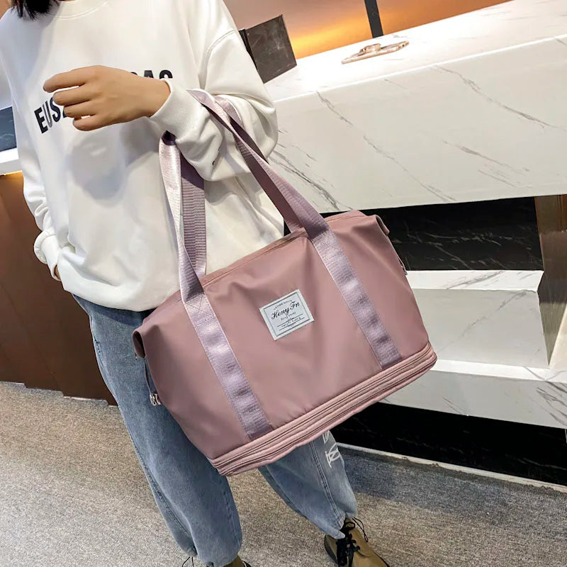 Travel Bag Women Shoulder Bag Casual Handbag Double Zipper Expansion Bag Large Bag Fashion Luggage Bag