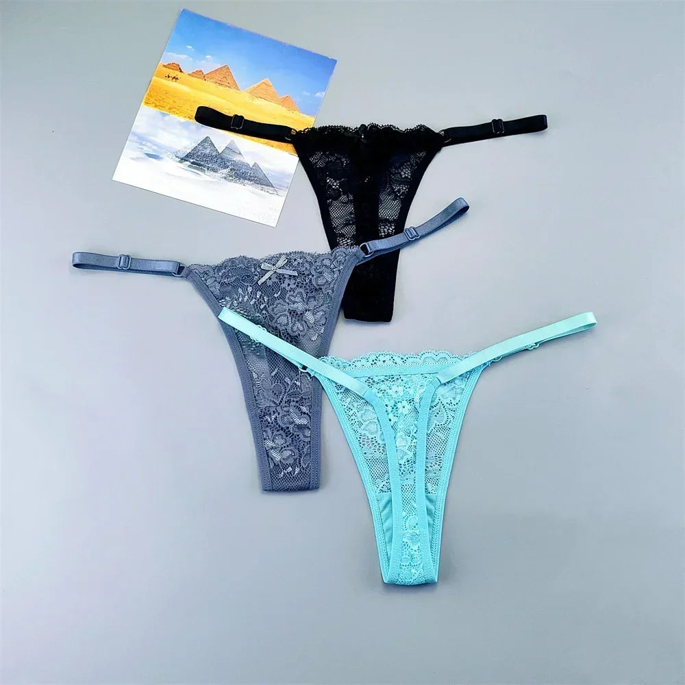 3 Pack Adjustable Transparent Thong Panties Womens Lace Underwear Low Waist T-back String Underpants The Clothing Company Sydney