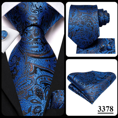 Blue Paisley Silk Tie Set – Necktie, Cufflinks & Hanky for Men The Clothing Company Sydney