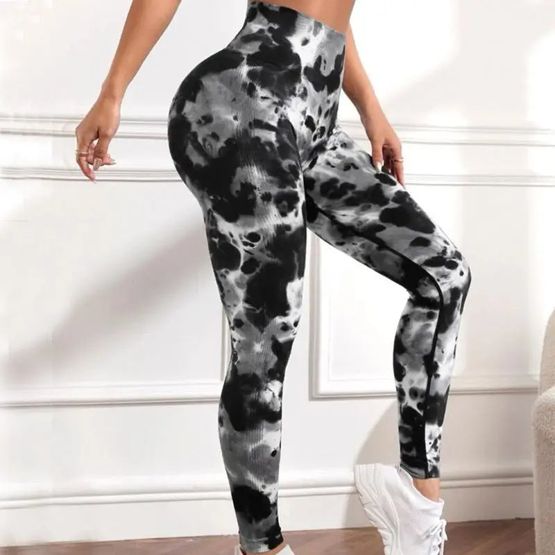 Women's 3D Print Tie Dye Sports Seamless High Waist Fitness Push Up Leggings Gym Clothing Workout Tights Pants