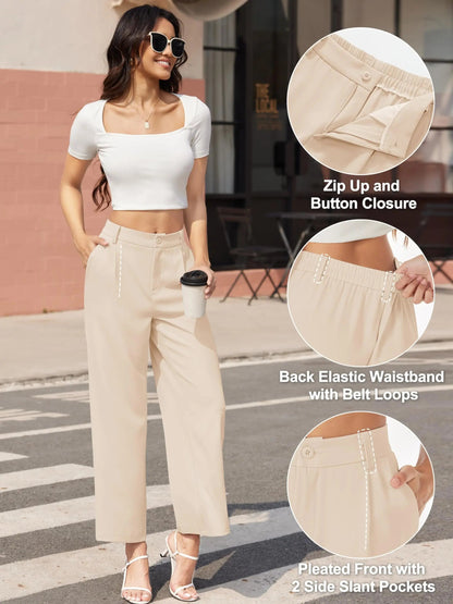 High Waisted Fashion Wide Leg Trousers Womens Loose Casual Lightweight Soft Button Closure 2 Pockets Pants The Clothing Company Sydney