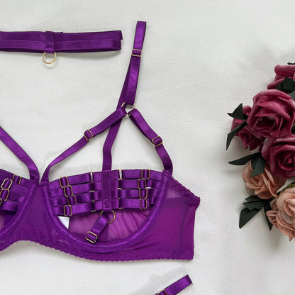 5-Piece Costume Hollow Underwear Sensual Open Bra Outfits Lingerie Set - The Clothing Company Sydney