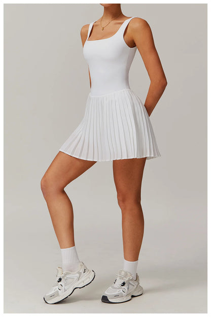 Women's Tennis Dress Jumpsuit Bottom Fitness Clothes Sports Running Pockets Pleated Skirt Sports Yoga Set Dress