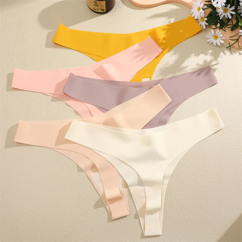 3 Pack Women Ice Silk Seamless Underpants Panties V-Waist Sport Thongs Low Rise Breathable G-string Underwear