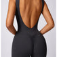 Women's V Back Jumpsuit Gym Set Sports Jumpsuit Training Yoga Suit Fitness Rompers Stretch Workout Bodysuits Sportswear