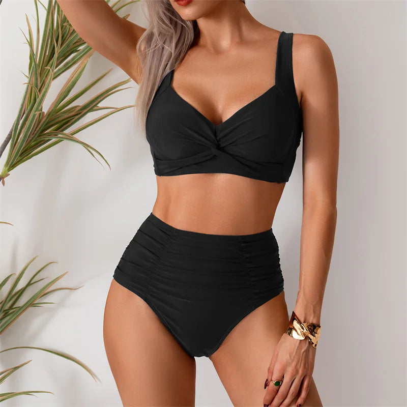 High Waist Women’s Two Piece Swimsuit Bikini Swimwear Beach Surfing Classical Bathing Suit