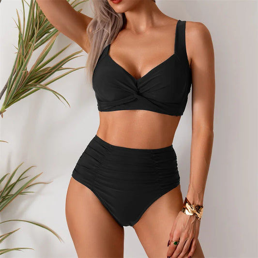 High Waist Women’s Two Piece Swimsuit Bikini Swimwear Beach Surfing Classical Bathing Suit