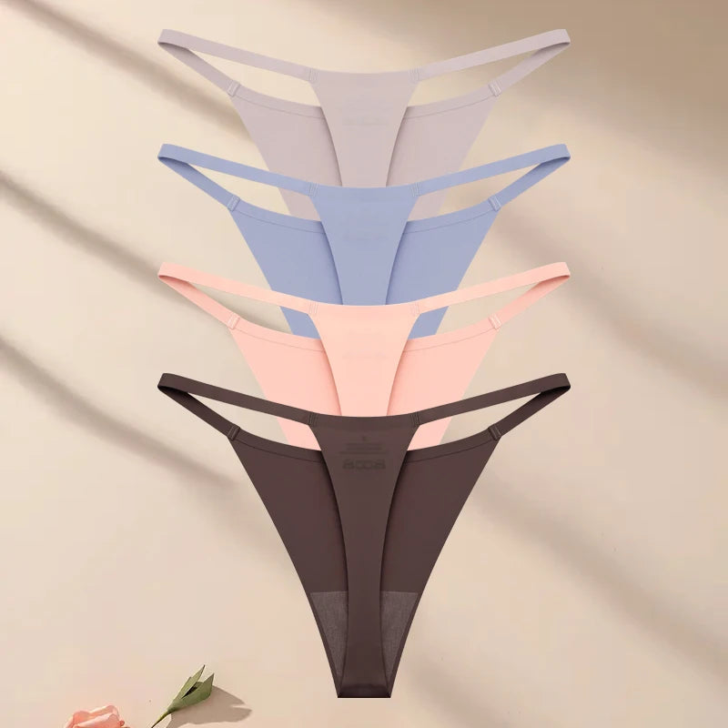 4 pack Seamless Ultra-thin Underwear Womens Thin Belt Panties Female High Stretch Thongs Breathable G-String Lingerie
