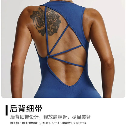 One Piece Seamless Yoga Jumpsuit Backless Romper Criss Cross Bodysuit Womens Workout Gym Fitness Clothing