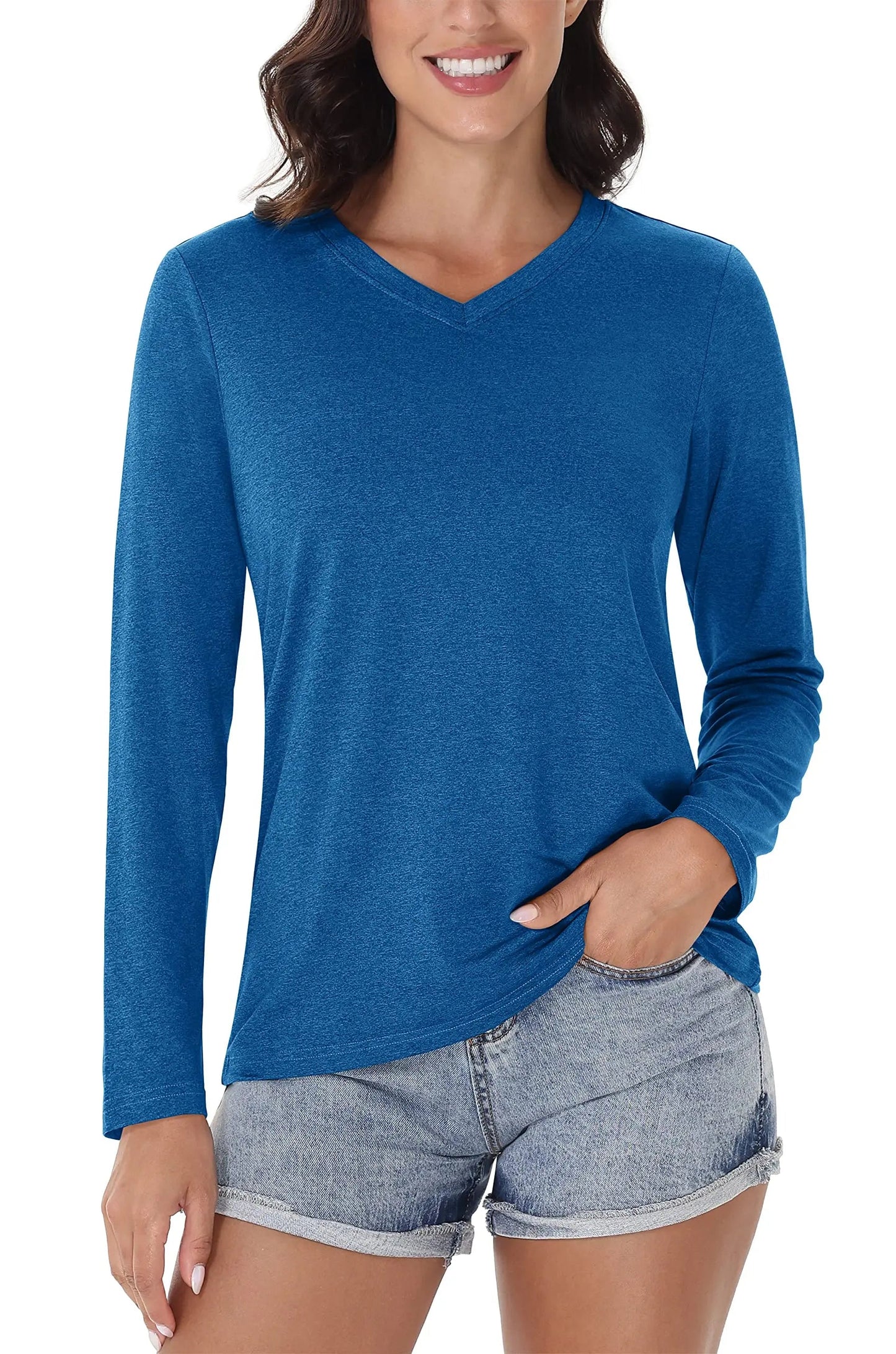 UPF 50+ Sun Protection Long Sleeve Shirts Womens V Neck Summer T-Shirts Outdoor Athletic Workout Running Gym Sportswear The Clothing Company Sydney