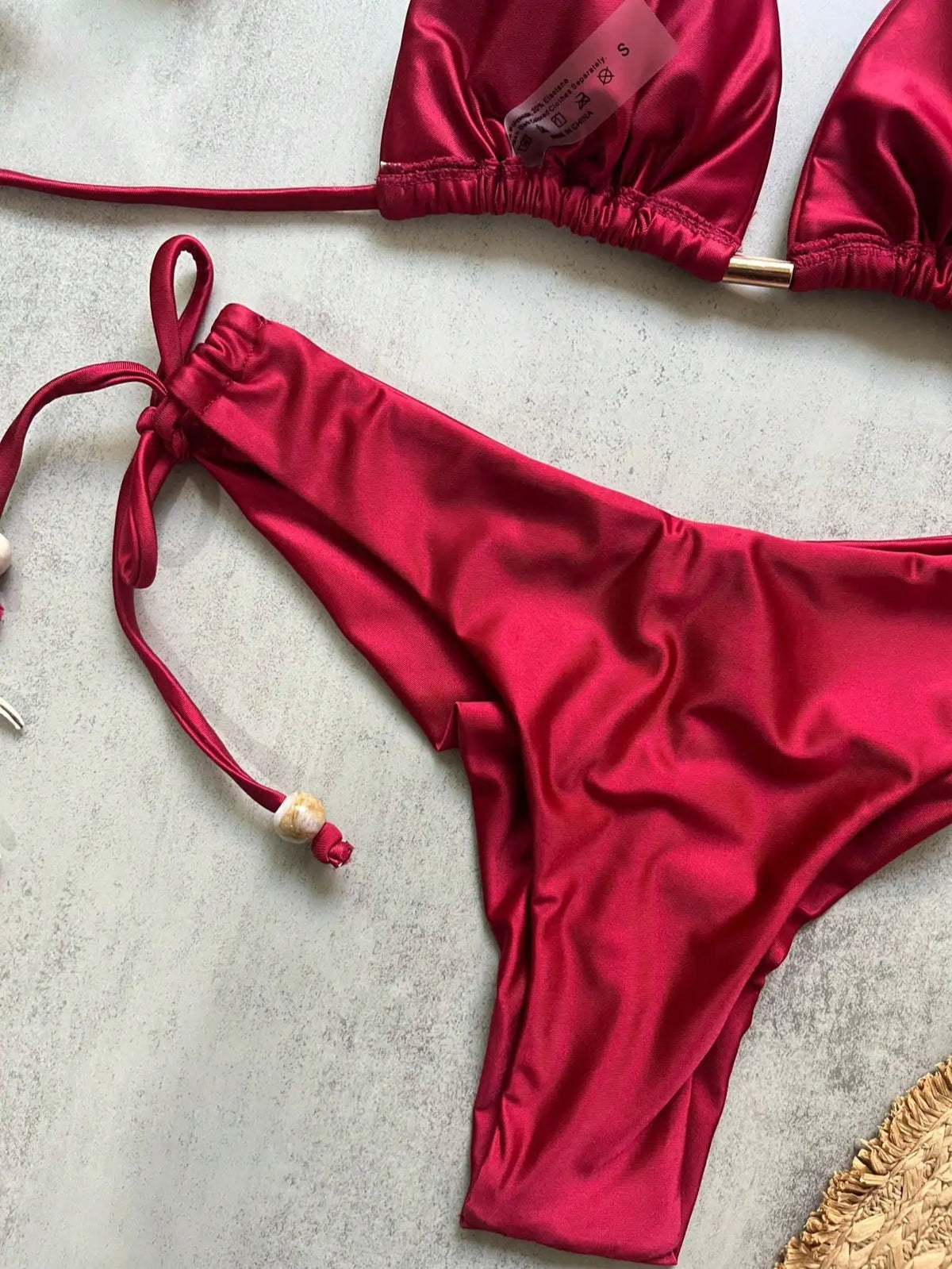 Two-piece microfiber bikini set for women featuring triangle swimwear tops and matching bottoms, ideal for beach and swimming.