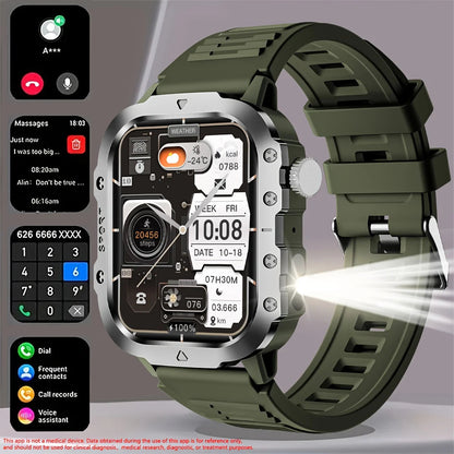 Men's LED smart watch by The Clothing Company Sydney with Bluetooth, voice control, multi-sport modes, and health monitoring features.