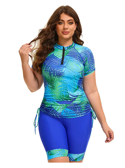 Women's plus size tropical plants print tankini swimsuit and shorts set by The Clothing Company Sydney
