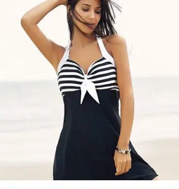 Plus Size Vintage Bathing Suit Two Piece Swim Wear with Dress Halter Tankini Swimsuits Women Striped Push-up Beachwear Shorts The Clothing Company Sydney