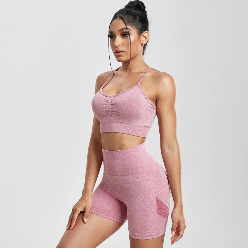 Womens Two Piece Set Peach Shorts Trackuists Gym Yoga Running Halter Fitness Shorts Push Up Bra Top Set The Clothing Company Sydney