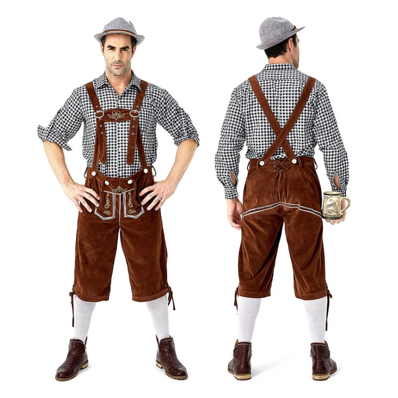 Men's Carnival Munich Oktoberfest Costume Faux Leather Pants Waiter Cosplay Fancy Party Dress
