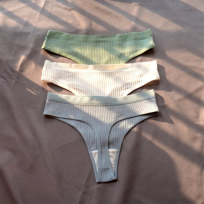 3 Pack Seamless Ribbed Cotton Thong Low Waist Bikini Briefs Sports Underwear Plus Size
