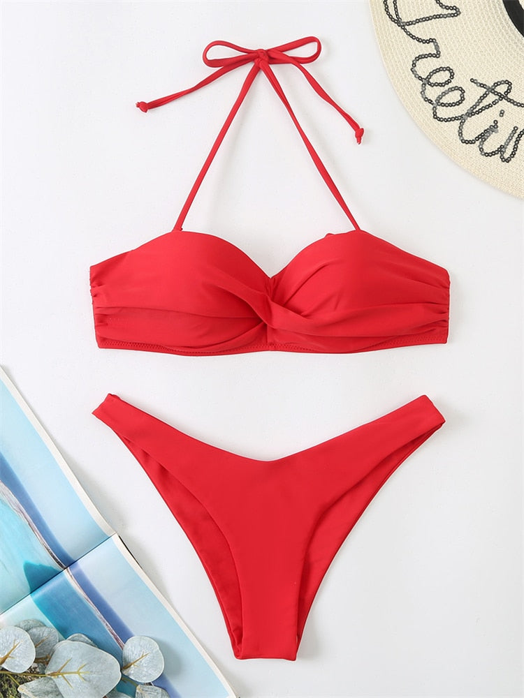 Bikini Swimsuit Women Swimwear Solid Push Up Bikinis Set High Waist Thong Bathing Suit Two Pieces Swimming Suits Female The Clothing Company Sydney