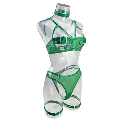 5-Piece Costume Hollow Underwear Sensual Open Bra Outfits Lingerie Set - The Clothing Company Sydney