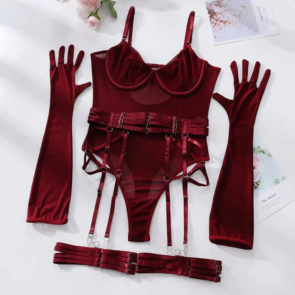 Tight Fitting Lace Bodysuit With Gloves Garter Night Club Outfit Mesh Top Lingerie Set The Clothing Company Sydney