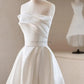 Luxury White Satin Trailing Wedding Dresses Women Elegant Strapless Long Prom Party Bridal Dress