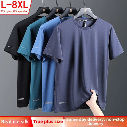 Ice Silk T-Shirts Men Plus Size Tshirt Tee Shirt Breathable Running Top