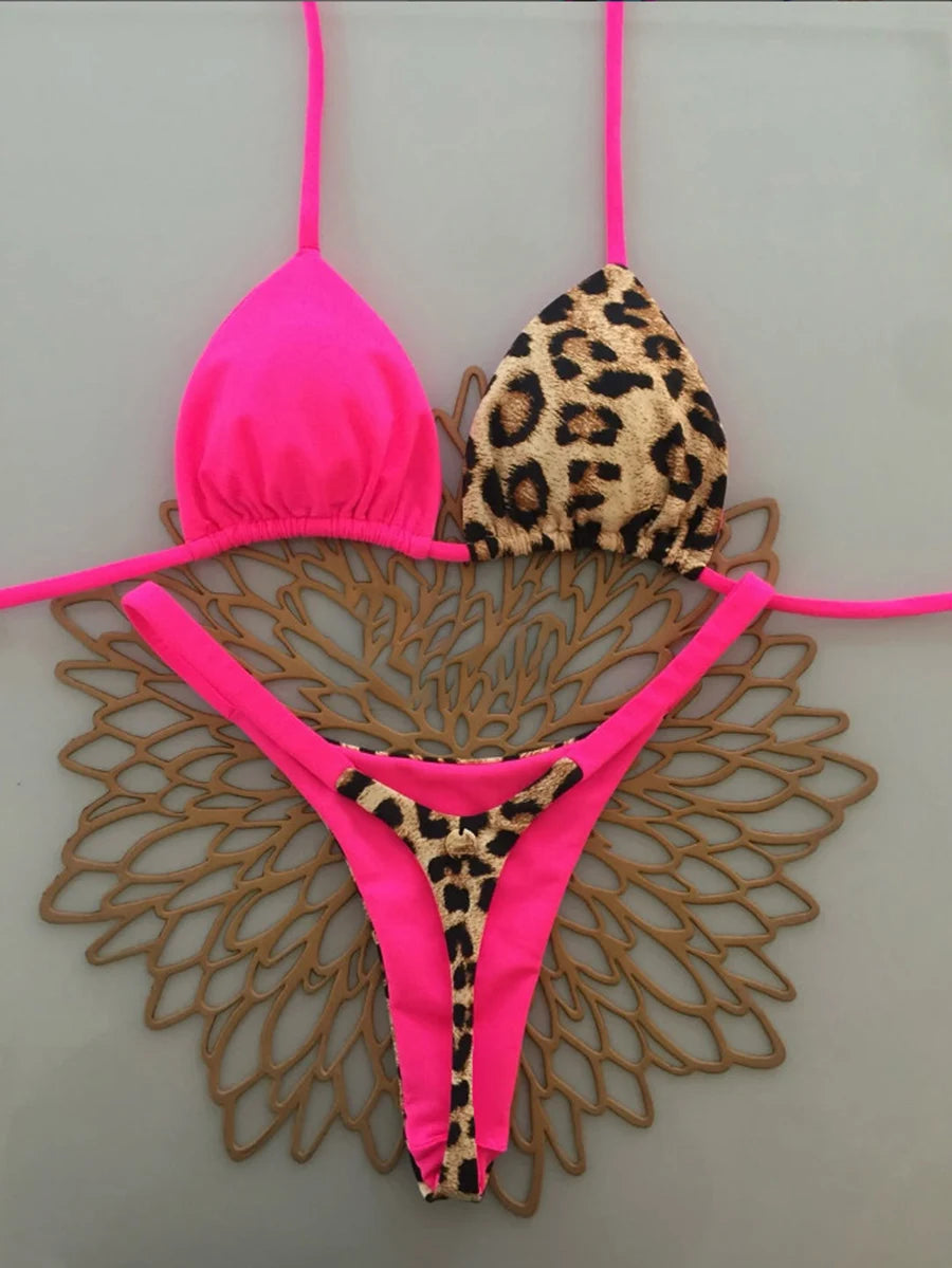 Brazilian lace-up print swimsuit set by The Clothing Company Sydney, featuring backless design and thong style micro bikini.