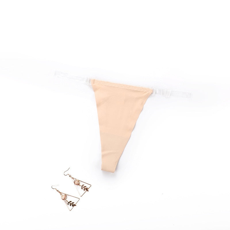 2 Pack Panties for Women Nylon Clear Transparent Strap Trim Thong