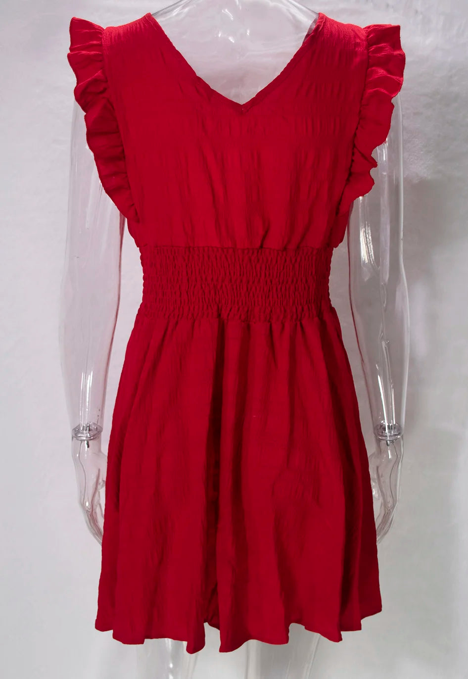 Elegant Short Summer Casual Slim Red Sleeveless Holiday Beach Dress Fashion V Neck A-line Dresses