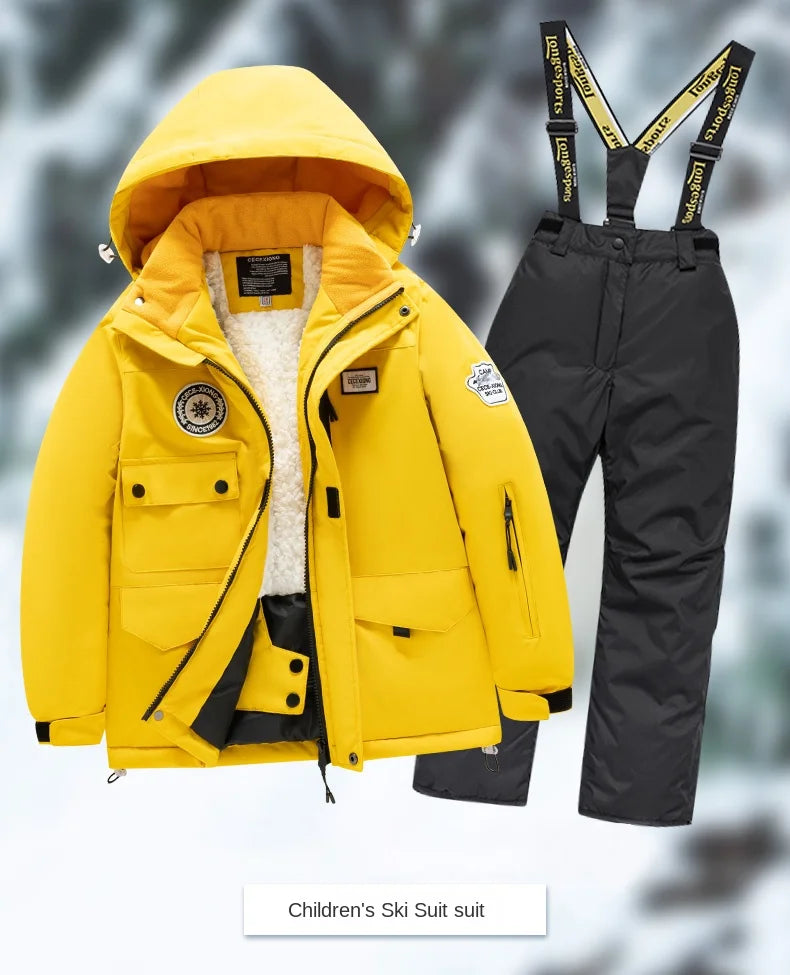 2 Piece Winter Children's skiing suit windproof Jacket and Pants waterproof thick coat for warm Snow Ski Set