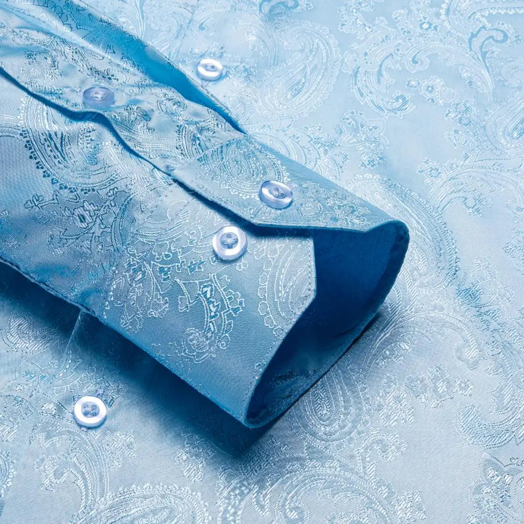 Sky Blue Mens Shirts Spring Autumn Paisley  Long Sleeve Lapel Shirt Business Party Wedding Dress Shirt The Clothing Company Sydney