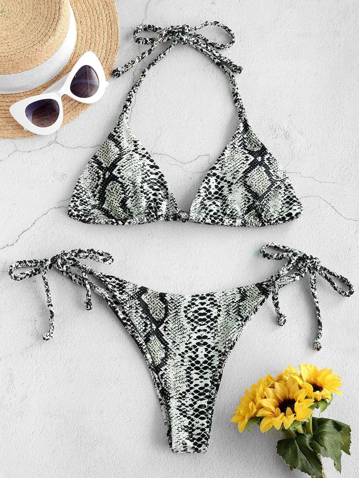 Snakeskin String Bikini Women Halter Triangle Swimsuit Swimwear Bathers Bathing Swimming Swim Suit Beachwear The Clothing Company Sydney