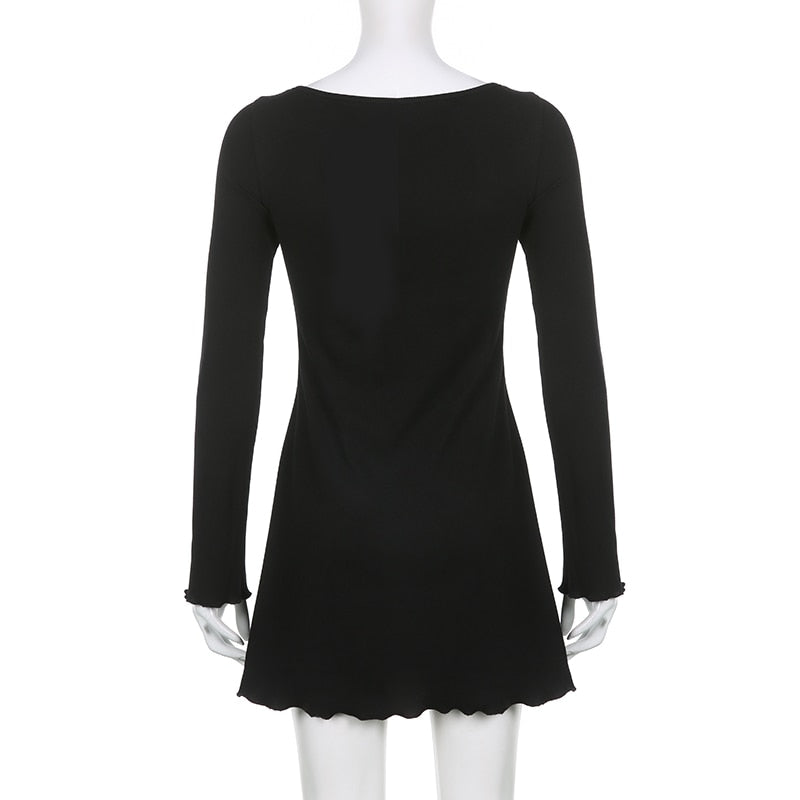 Casual Frill Long Sleeve Black Female Dress Slim Spring Autumn Mini Dresses Basic Fashion Elegant Outfit The Clothing Company Sydney