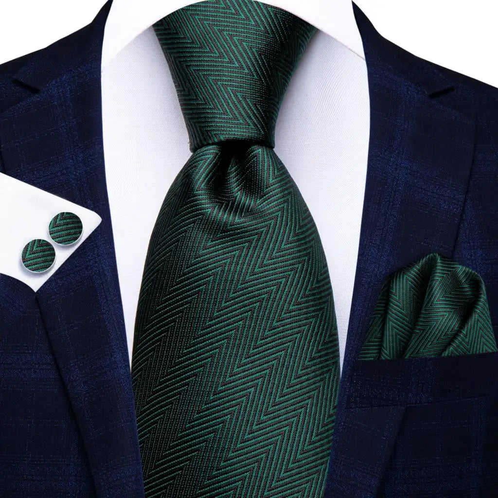 Green Paisley Silk Tie Set for Men – Necktie, Pocket Square & Cufflinks The Clothing Company Sydney