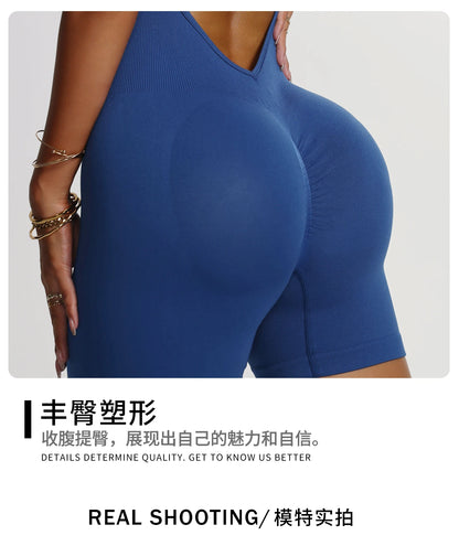 One Piece Seamless Yoga Jumpsuit Backless Romper Criss Cross Bodysuit Womens Workout Gym Fitness Clothing