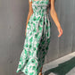 Floral Long Dress Women's Backless Sleeveless Bandage Beach Sundress Casual Green Summer Ladies Dresses