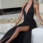 Halter Deep V Neck Backless Maxi Sleeveless Thigh High Split Long Dress The Clothing Company Sydney