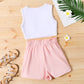 PatPat 2pcs Kid Girl Tie Knot Sleeveless Tee and Elasticized Paperbag Shorts Set The Clothing Company Sydney