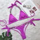 2 Piece Rhinestone Swimsuit Crystal Thong String Bikini Set Swimwear Beach Wear Bathing Suit