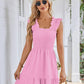 Womens Summer Casual Boho Sleeveless Backless Square Neck Smocked Ruffle Mini Dress A-Line Swing Sundress