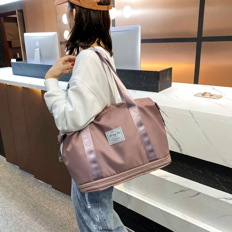 Travel Bag Women Shoulder Bag Casual Handbag Double Zipper Expansion Bag Large Bag Fashion Luggage Bag