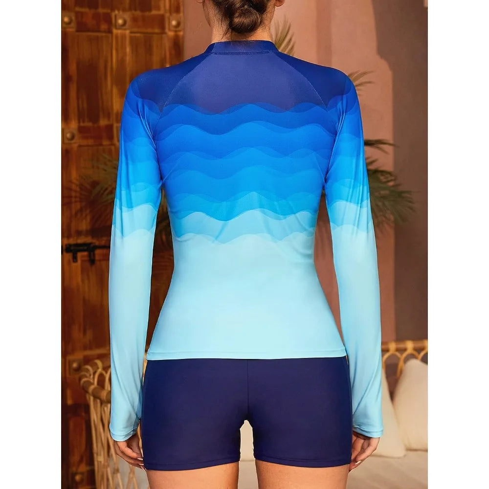 Women Rashguard Long Sleeves Printed Crew Neck with Thumb Holes Surfing Shirt UPF 50+ Swimsuit Top The Clothing Company Sydney